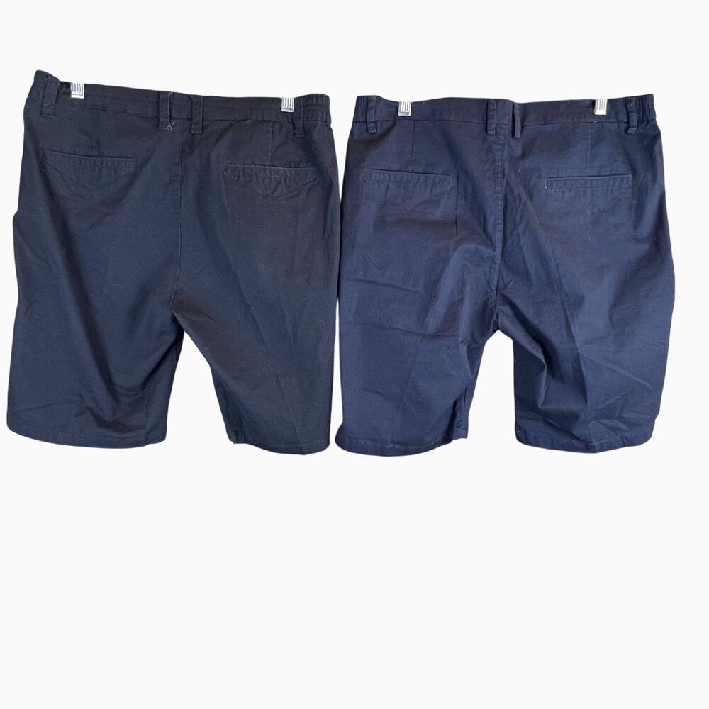 Set Of 2 Mens Dark Navy & Black Cotton Casual Shorts Size 34 Elastic Waistband - Picture 2 of 7